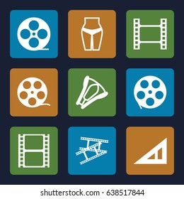 Tape icons set. set of 9 tape filled icons such as triangle ruler, stapler