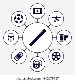 Tape icons set. set of 9 tape filled icons such as ruler, bandage, scissors and ribbon