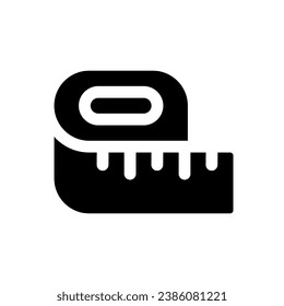 Tape line black glyph ui icon. Weight loss. Measuring waist. Tailoring tool. User interface design. Silhouette symbol on white space. Solid pictogram for web, mobile. Isolated vector illustration