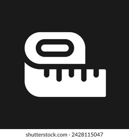 Tape line dark mode glyph ui icon. Weight loss. Measure waist. Tailoring. User interface design. White silhouette symbol on black space. Solid pictogram for web, mobile. Vector isolated illustration