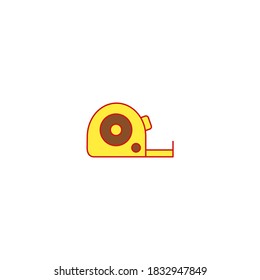 Tape meassure icon. Construction icon. Simple, flat, outline, yellow, brown.