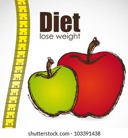 tape measure with apple, weight control, vector illustration