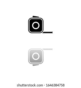 Tape measure. Black symbol on white background. Simple illustration. Flat Vector Icon. Mirror Reflection Shadow. Can be used in logo, web, mobile and UI UX project