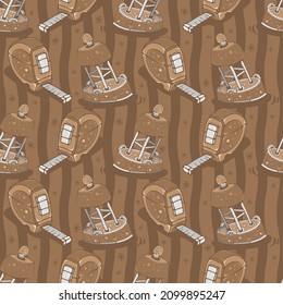 Medición de cinta y boya. Patrón sin foco sobre fondo marrón. Ilustración vectorial de corte.