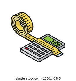 Tape measure and calculator isolated vector illustration for Metric Conversion Day on December 23
