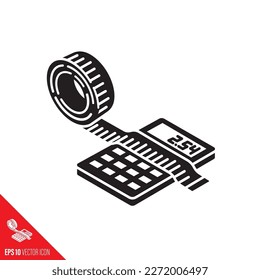 Tape measure and calculator vector glyph icon. Metric Conversion concept