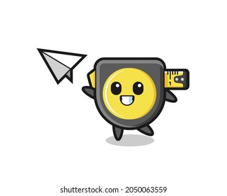 tape measure cartoon character throwing paper airplane , cute design