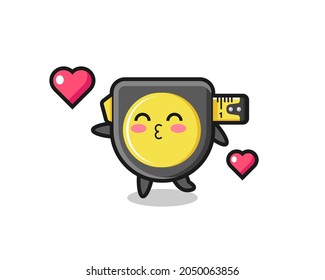 tape measure character cartoon with kissing gesture , cute design