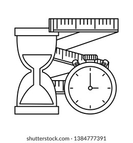 tape measure with chronometer and hourglass