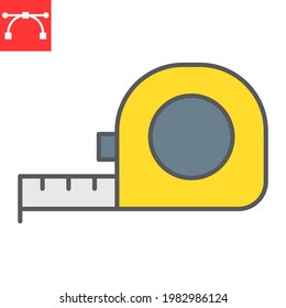 Icono de línea de color de medida de cinta, herramienta y reparación, icono de vector de cinta de medida, gráficos vectoriales, símbolo de contorno rellenado de trazo editable, eps 10