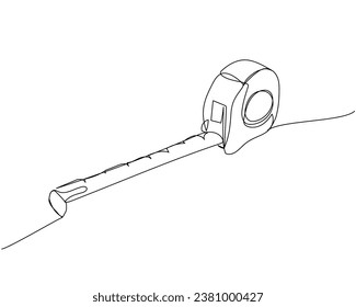 Tape measure, Construction tape, length measurement one line art. Continuous line drawing of repair, professional, hand, people, concept, support, maintenance.