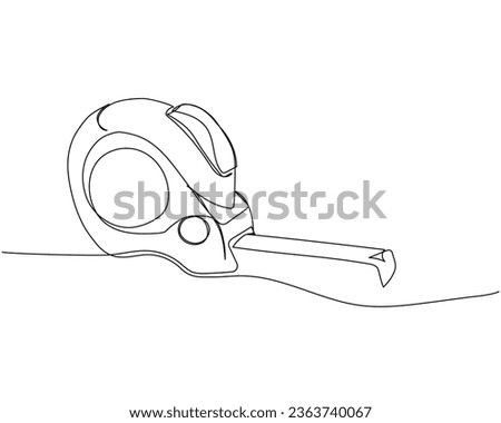 Tape measure, Construction tape, length measurement one line art. Continuous line drawing of repair, professional, hand, people, concept, support, maintenance.