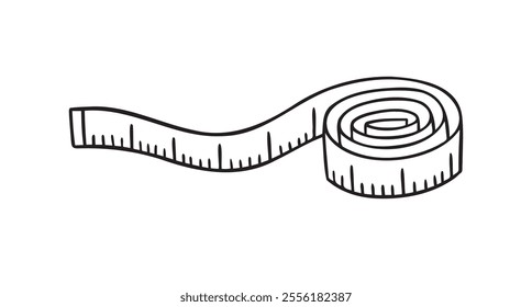 tape measure doodle hand drawn icon. Outline drawing rolled metric ribbon line clipart symbol. atelier, fitness vector icon isolated. Vector illustration