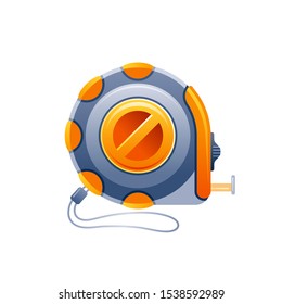 Tape measure icon. 3d cartoon ruler tool. Realistic measuring instrument, construction, building tapeline. vector illustration isolated on white background.