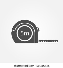 Tape measure icon, centimeter. Black silhouette isolated on white background. Vector illustration flat design.
