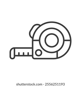 Tape measure, icon in line design. Tape, measure, ruler, tool, length, construction, measurement on white background vector. Tape measure editable stroke icon