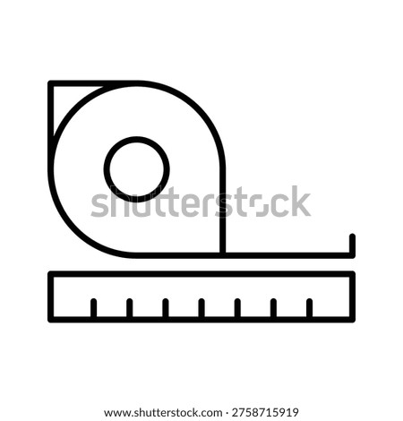 Tape measure icon representing measurement, length, size, and precision tools. Suitable for construction, tailoring, engineering, and design concepts.