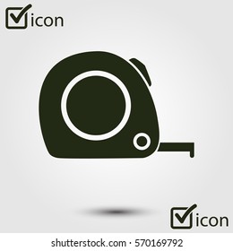  Tape measure icon. Roulette construction  symbol. Dimensions and measurements. Create a cutting card.