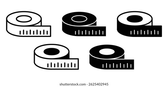 Tape Measure Icons Simple Minimalist Tool Illustrations Black and White Color Vector Design
