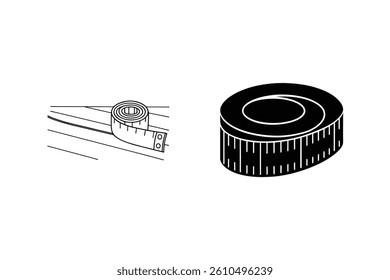 Tape Measure Line Art Icon Set Tool For Measurement And Tailoring Projects