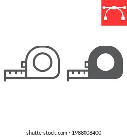 Tape measure line and glyph icon, tool and repair, measuring tape vector icon, vector graphics, editable stroke outline sign, eps 10