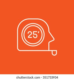 Tape measure line icon for web, mobile and infographics. Vector white icon isolated on red background.