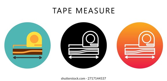 Icono de estilo múltiple de la medida de la cinta, plano, línea, glifo, lineal, tono dual. Relacionado Con La Carpintería, Industria De La Madera. Uso Para El Concepto Moderno, Ui, Web Ux Y Desarrollo De App.
