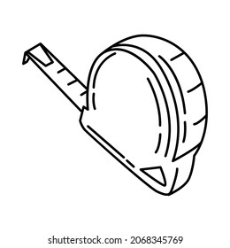 Tape Measure Part of Contractor Material and Equipment Device Handgezeichnetes Symbol Set Vektor.