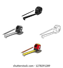 Tape measure and pencil icon in cartoon style isolated on white background. Architect symbol stock vector illustration.
