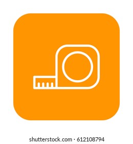 Tape Measure Roll flat line icon, linear vector sign on colorful rounded square button isolated on white. Symbol, logo illustration. Flat design, pixel perfect
