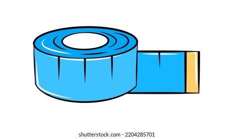 Tape measure sewing tool, cartoon graphic icon, isolated on white background simple shape, doodle centimeter roulette.