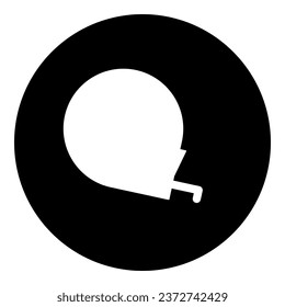 A tape measure symbol in the center. Isolated white symbol in black circle. Vector illustration on white background
