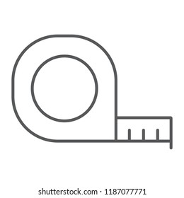 Tape measure thin line icon, tool and ruler, construction roulette sign, vector graphics, a linear pattern on a white background, eps 10.