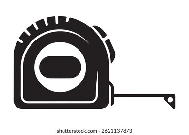 Tape measure tool black and white silhouette vector illustration for construction and measurement.