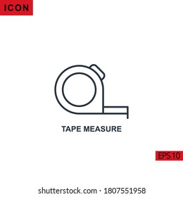 Icono del vector de medida de cinta en fondo blanco. Icono de línea de ilustración para gráficos, interfaces de medios impresos y diseño web.
