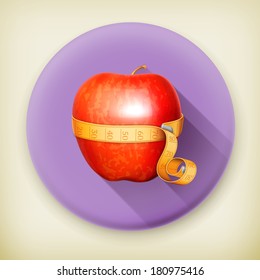 Tape measurement and apple long shadow vector icon