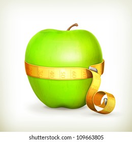 Tape measurement and green apple, vector