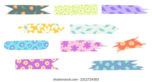 Tape Paper Sticker set vibrant flora. Sticky for scrapbook nd border scotch. Sticker strip vibrant color. Digital adhesive. Vector illustration