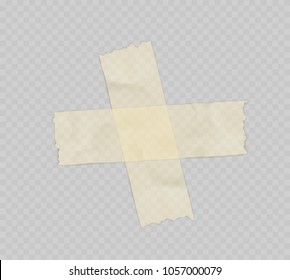 Tape pattern isolated on transparent background. Realistic sticky piece of translucent packaging scotch. Vector grunge paper adhesive tape for your advertising design.