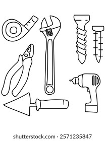 tape, Pliers, Wrench, Bolts vector tools are essential digital resources for architects, engineers, and designers tools typically use vector graphics to create precise,scalable illustrations.