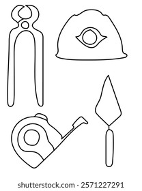 Tape, Pointing Trowel, Helmet vector tools are essential digital resources for architects, engineers, and designers tools typically use vector graphics to create precise, scalable illustrations.