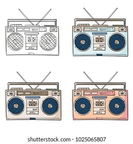 Tape recorder for audio cassettes, Cassette recorder outline and color illustration vector