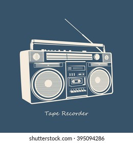 Tape recorder for audio cassettes, Cassette recorder outline illustration vector