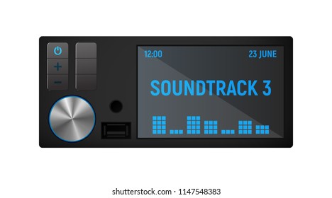 Tape recorder in the car. Stereo system. Vector illustration.
