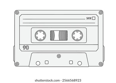 Tape recorder cassette with magnetic tape for listening to music. Vector drawing isolated on white background.