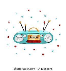 Tape recorder in doodle style, gradient colored. Vector illustration isolated on white background