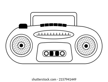 Tape recorder in doodle style. Old Retro Media Music and Radio Player. Vintage boombox.