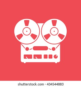 Tape Recorder Flat Icon On Red Background