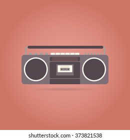 Tape recorder flat icon. Retro design. Vintage. Vector illustration.