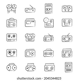 Colección de ilustraciones vectoriales dibujadas por mano de grabadora de cinta